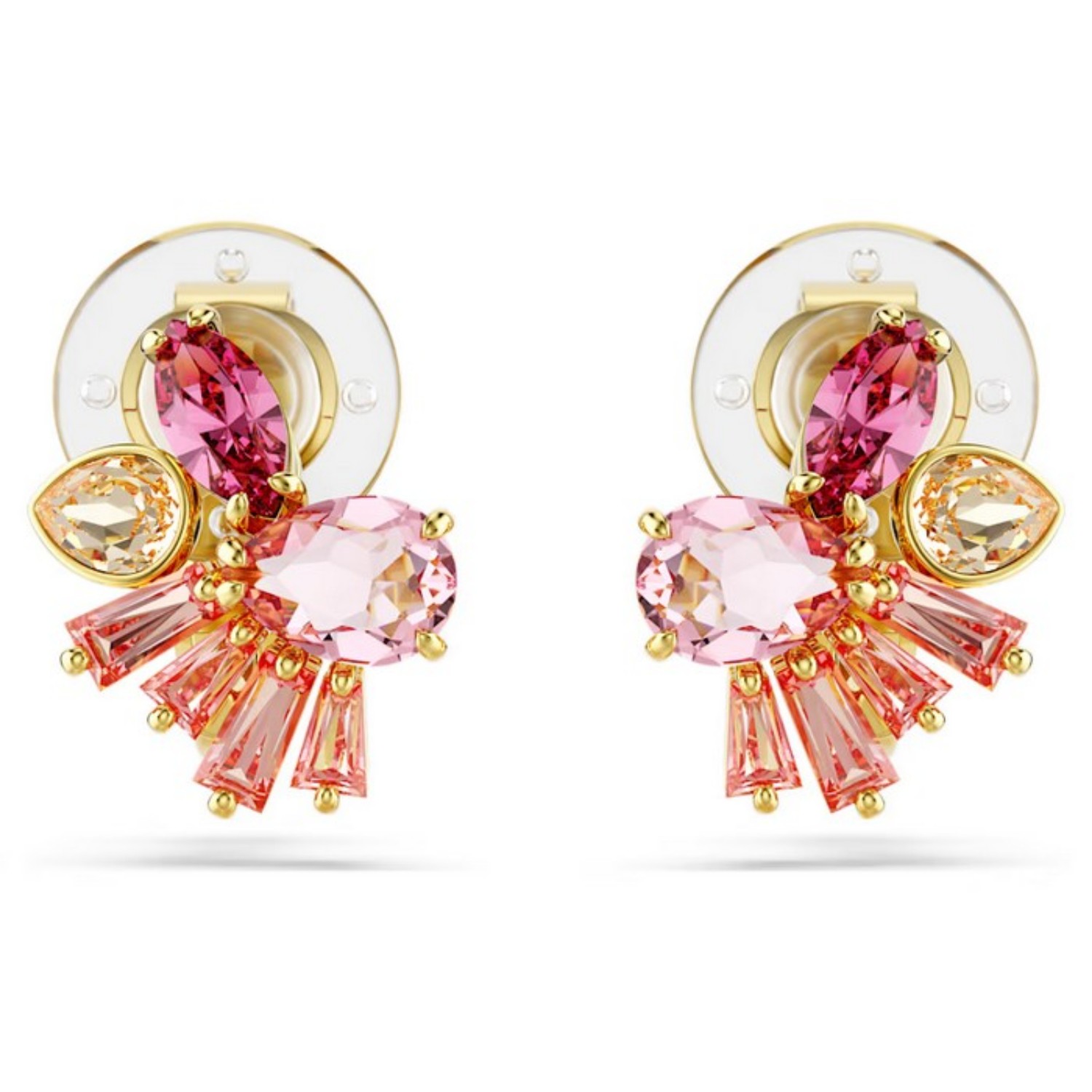 Swarovski øredobber Gema clip Mixed cuts, Flower, Pink, Gold-tone plated - 5688479