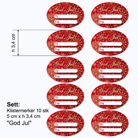 Klistremerke God Jul, røde, 10 stk - 181028K  Klistremerke God Jul, røde, 10 stk - 181028K