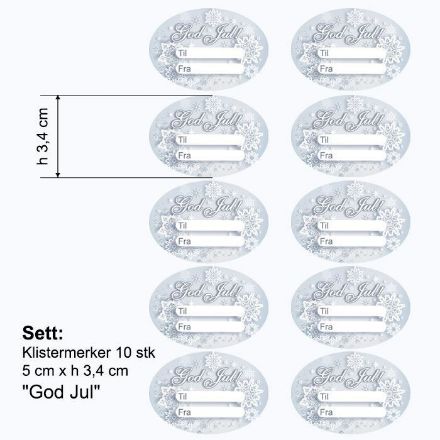 Klistremerke God Jul, gråe, 10 stk - 181027K  Klistremerke God Jul, gråe, 10 stk - 181027K