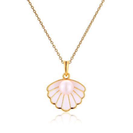 Sølvmykke med hvit coloritt og perle, forgylt - 3042342 Sølvmykke med hvit coloritt og perle, forgylt - 3042342