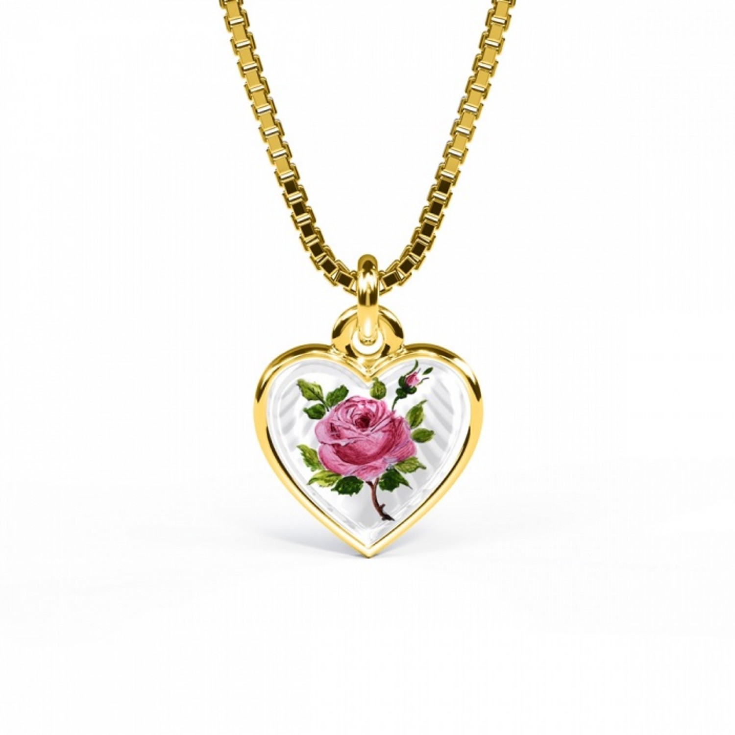 Emaljert hjerte i forgylt sølv, rosa  - 110710-1