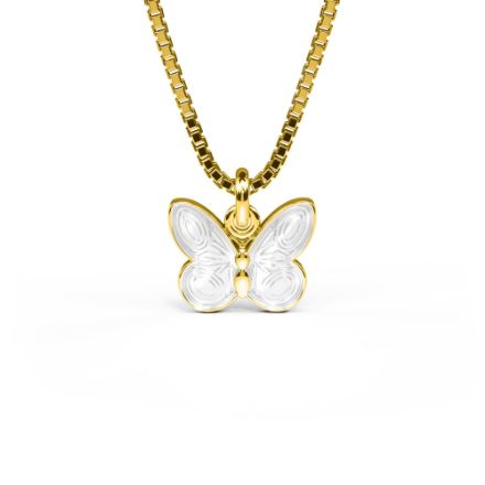 Emaljert hjerte i forgylt sølv, hvit sommerfugl - 32703-1 Emaljert hjerte i forgylt sølv, hvit sommerfugl - 32703-1