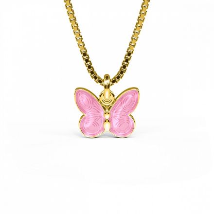 Emaljert hjerte i forgylt sølv, rosa sommerfugl - 32701-1 Emaljert hjerte i forgylt sølv, rosa sommerfugl - 32701-1