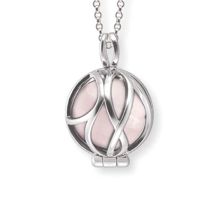 Smykke Amulett i rhodinert sølv med Rosenkvarts stein Smykke Amulett i rhodinert sølv med Rosenkvarts stein