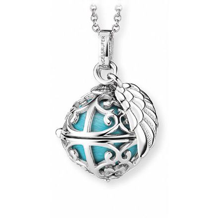 Sølvsmykke Englehviskeren 20x20 mm, med blå klangkule - 77720blå Sølvsmykke Englehviskeren 20x20 mm, med blå klangkule - 77720blå