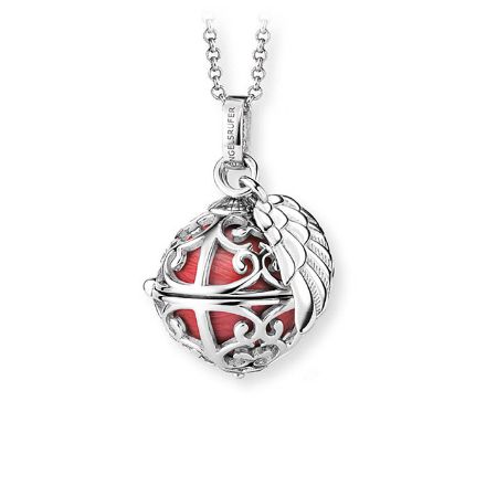 Sølvsmykke Englehviskeren 16x16 mm, med rød klangkule - 77716rød Sølvsmykke Englehviskeren 16x16 mm, med rød klangkule - 77716rød