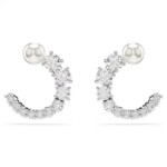 Swarovski øredobber Matrix hoop earrings Crystal pearl, Round cut, White, Rhodium plated - 5692260