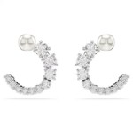 Swarovski øredobber Matrix hoop earrings Crystal pearl, Round cut, White, Rhodium plated - 5692260
