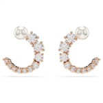 Swarovski øredobber Matrix hoop earrings Crystal pearl, Round cut, White, Rose gold-tone plated - 5692264