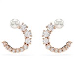 Swarovski øredobber Matrix hoop earrings Crystal pearl, Round cut, White, Rose gold-tone plated - 5692264