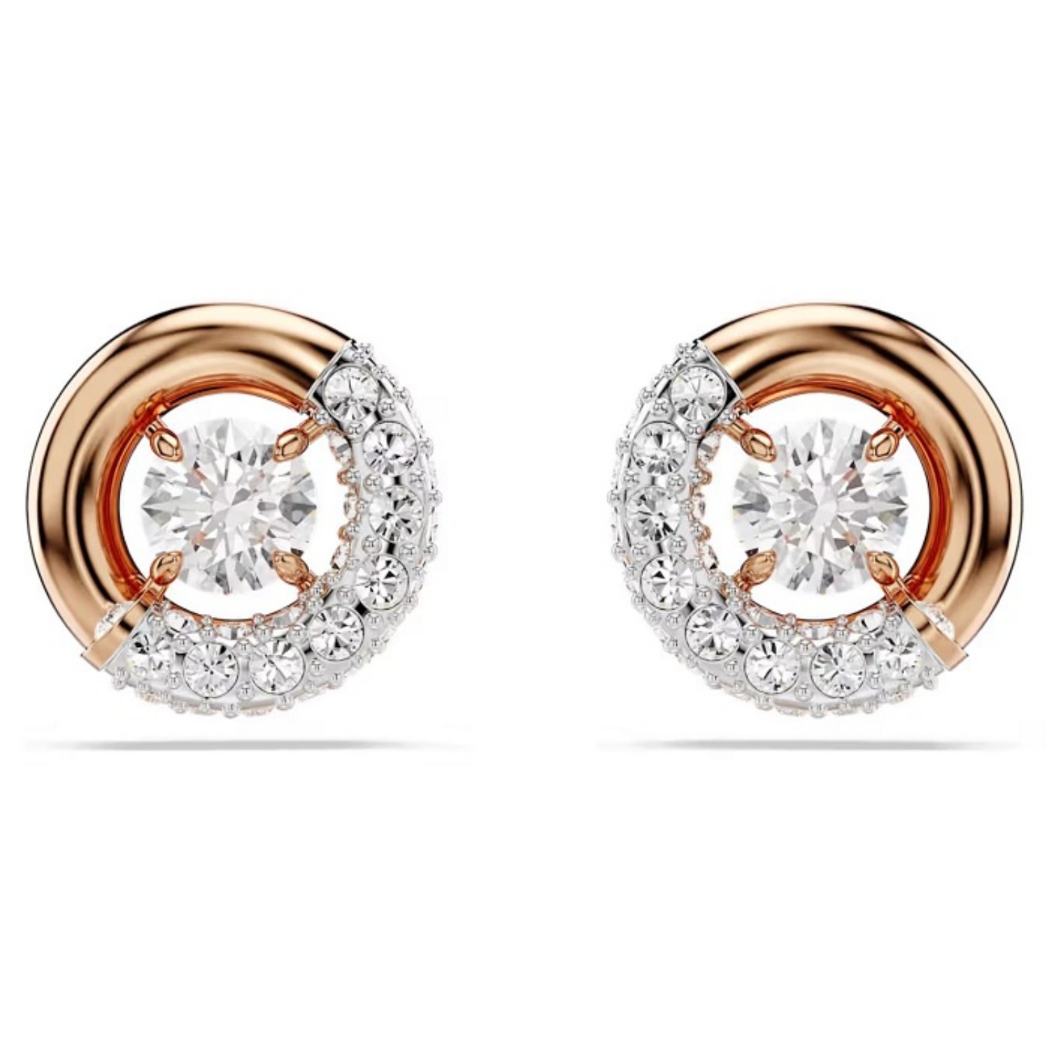 Swarovski øredobber Dextera stud earrings Round cut, White, Rose gold-tone plated - 5692258