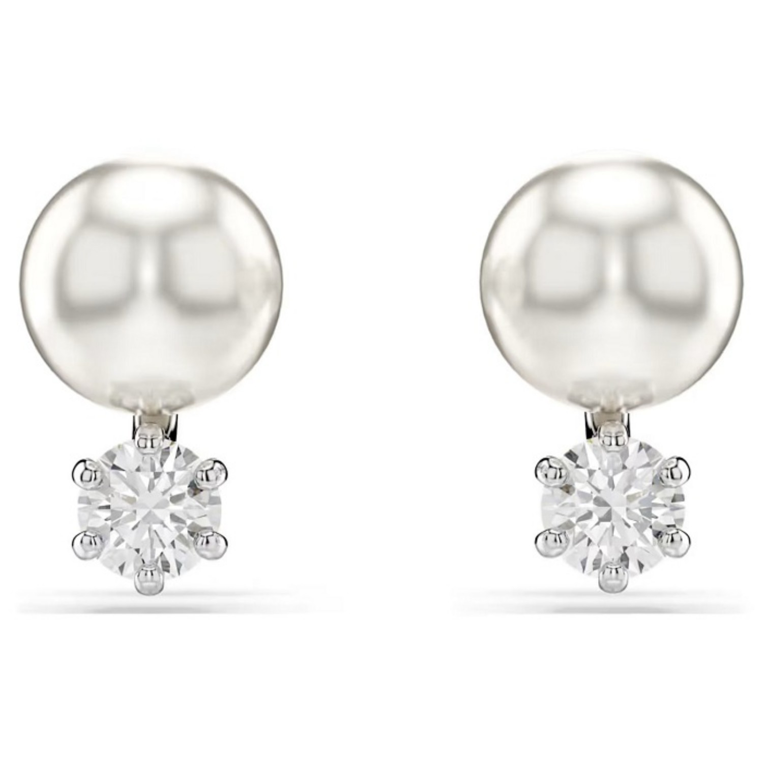 Swarovski øredobber  New Matrix stud earrings Crystal pearl, Round cut, White, Rhodium plated - 5694225