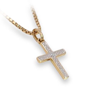 Kors i gult og hvitt gull 14kt/585 med diamanter - 135014bur Kors i gult og hvitt gull 14kt/585 med diamanter - 135014bur