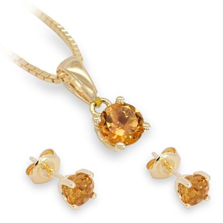 Smykkesett i gult gull 14 kt med citrin - coc4000190/coc300040 Smykkesett i gult gull 14 kt med citrin - coc4000190/coc300040