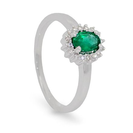 Diamantring i gull 14kt med smaragd og 0,10 ct TW-Si - COC5070784 Diamantring i gull 14kt med smaragd og 0,10 ct TW-Si - COC5070784