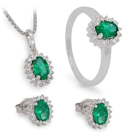 Diamantsett i hvitt gull med smaragd - coc3070784/coc4070784/co5070784 Diamantsett i hvitt gull med smaragd - coc3070784/coc4070784/co5070784
