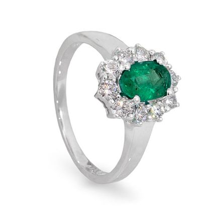 Diamantring i gull 14kt med smaragd og 0,56 ct TW-Si - coc5070257 Diamantring i gull 14kt med smaragd og 0,56 ct TW-Si - coc5070257