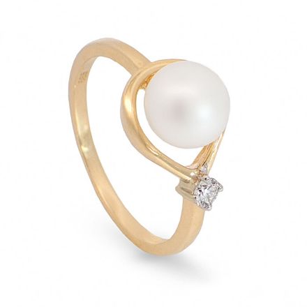 Gullring i gull 14kt med perle og 0,08 ct TW-Si - COC5071033 Gullring i gull 14kt med perle og 0,08 ct TW-Si - COC5071033