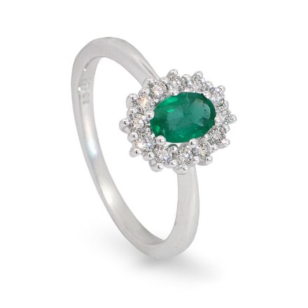 Diamantring i gull 14kt med smaragd og 0,24 ct W-Si - bur573236 Diamantring i gull 14kt med smaragd og 0,24 ct W-Si - bur573236