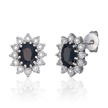 Diamant øredobber i gull 14 kt med 0,15 ct W-SI og sort safir - 47633 Diamant øredobber i gull 14 kt med 0,15 ct W-SI og sort safir - 47633