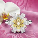 Swarovski ring Idyllia cocktail, Mixed cuts, Flower, Yellow, Rhodium plated - 5689088