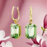 Swarovski øredobber Millenia drop earrings Octagon cut, Green, Gold-tone plated - 5676071