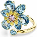 Swarovski Idyllia open ring Mixed cuts, Flower, Blue, Gold-tone plated - 5721591