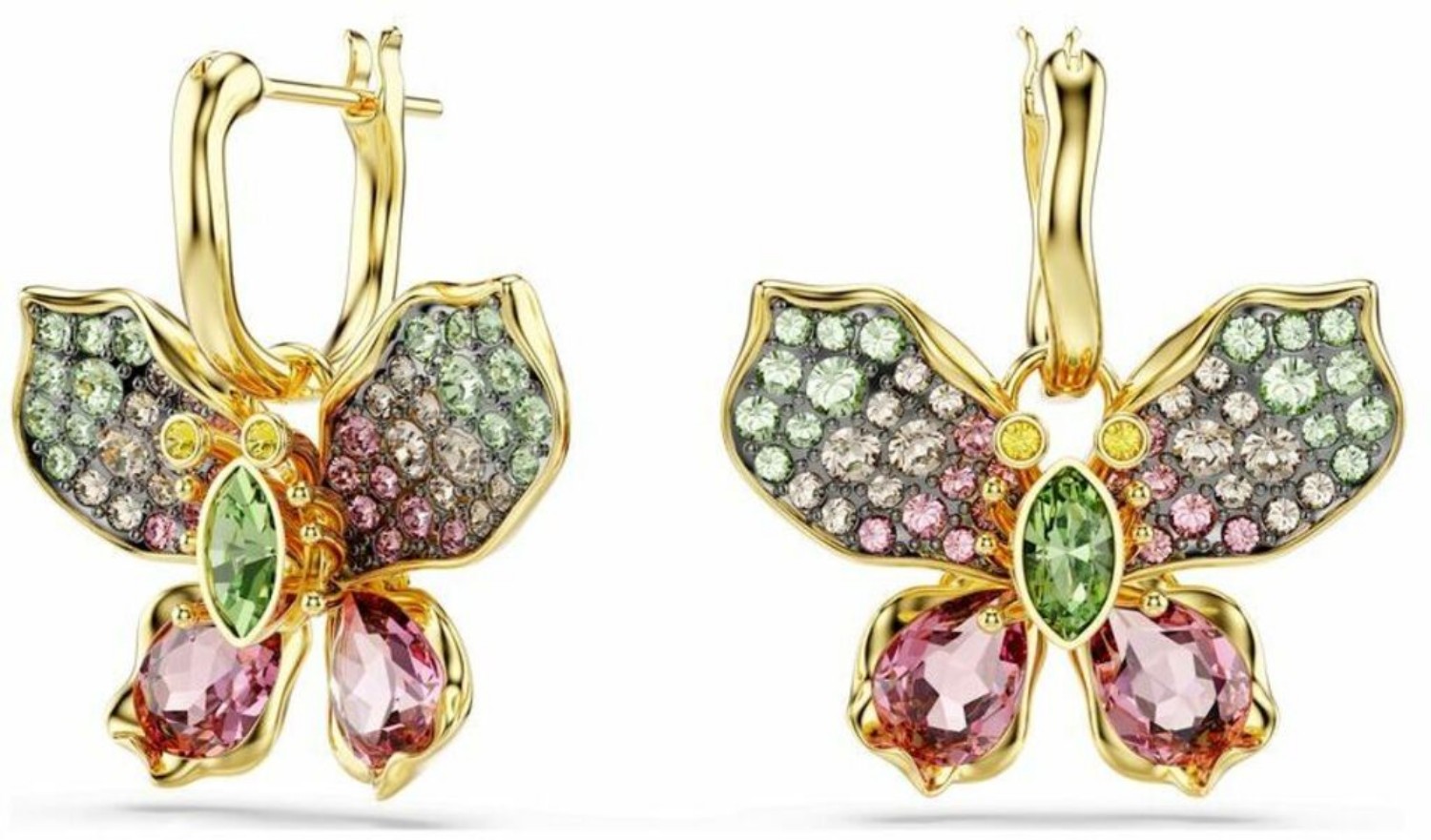 Swarovski øredobber Idyllia drop earrings Mixed cuts, Pavé, Butterfly, Multicolored, Gold-tone plated - 5709953