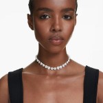 Swarovski collier Ariana Grande x Swarovski Tennis choker Mixed cuts, Heart, White, Rhodium plated - 5720861