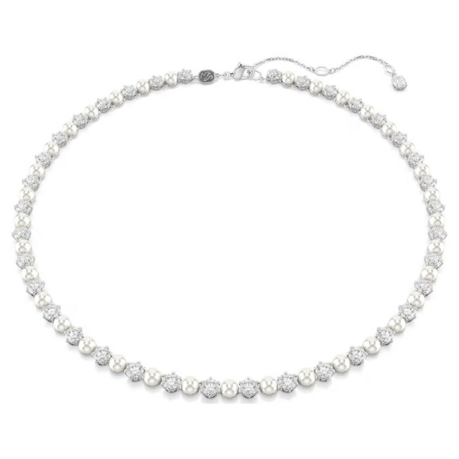 Swarovski collier Matrix Tennis necklace Crystal pearl, Round cut, White, Rhodium plated - 5689623