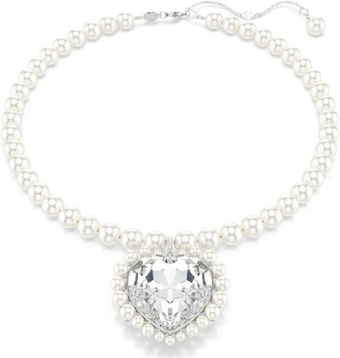 Swarovski collier Ariana Grande x Swarovski necklace Crystal pearl, Heart cut, Heart, White, Rhodium plated - 5720858