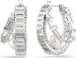 Swarovski øredobber Ariana Grande x Swarovski hoop earrings Crystal pearl, Baguette cut, White, Rhodium plated - 5720868