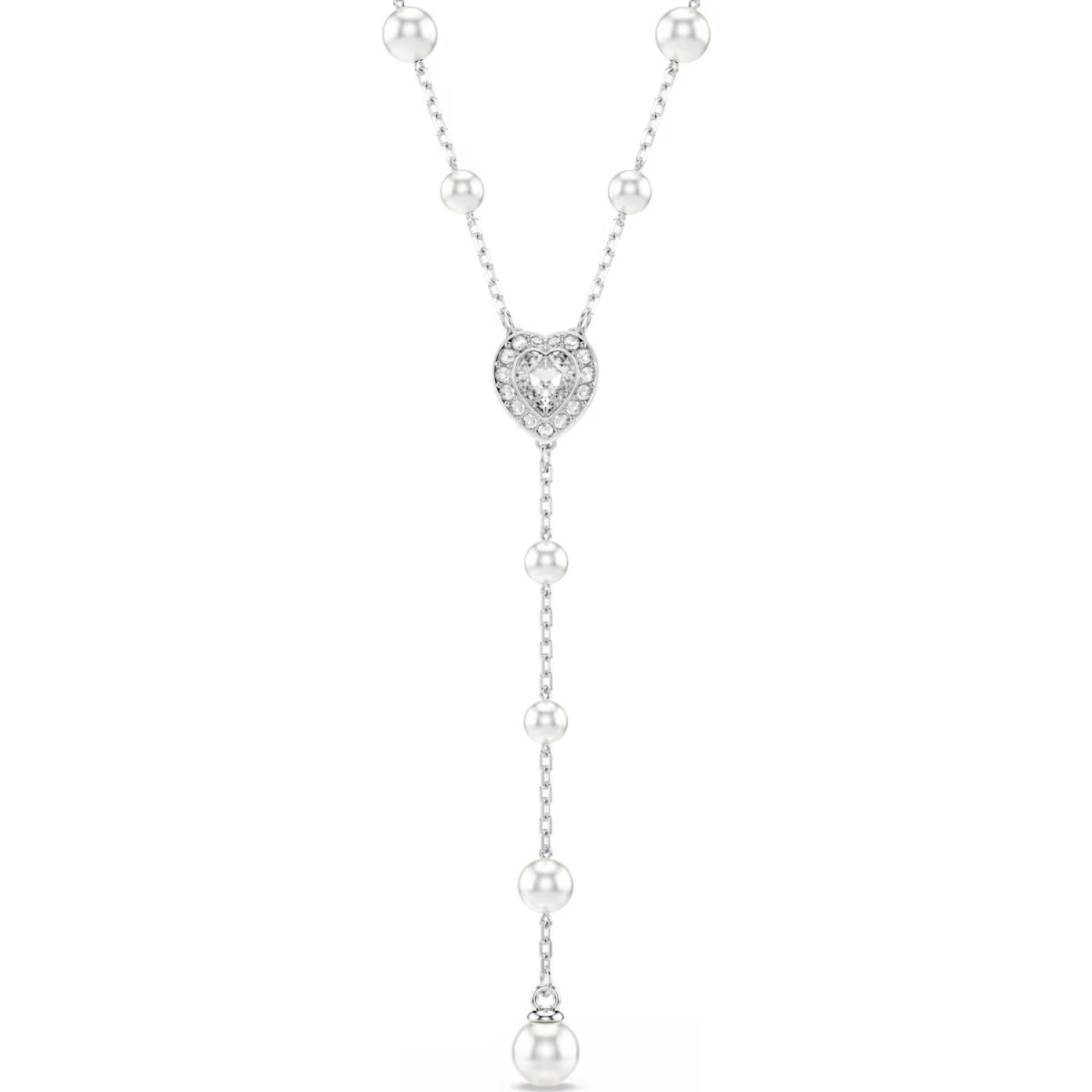 Swarovski collier Ariana Grande x Swarovski Y necklace Crystal pearl, Mixed cuts, Heart, White, Rhodium plated - 5720855