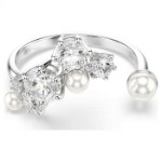 Swarovski Constella open ring Crystal pearl, Round cuts, White, Rhodium plated - 5705599