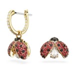 Swarovski øredobber Idyllia Drop Earrings, Asymmetrical Design, Ladybug, Red, Gold-Tone Plated - 5666131