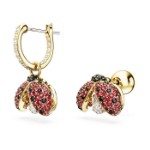 Swarovski øredobber Idyllia Drop Earrings, Asymmetrical Design, Ladybug, Red, Gold-Tone Plated - 5666131