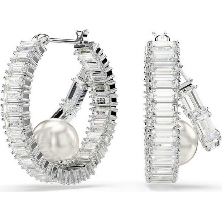 Swarovski øredobber Ariana Grande x Swarovski hoop earrings Crystal pearl, Baguette cut, White, Rhodium plated - 5720868 Swarovski øredobber Ariana Grande x Swarovski hoop earrings Crystal pearl, Baguette cut, White, Rhodium plated - 5720868
