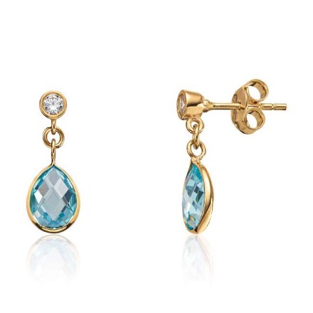 Gulløredobber i gult gull 14 kt med hvitt og blå syntetisk cubic zirkonia - 47315 Gulløredobber i gult gull 14 kt med hvitt og blå syntetisk cubic zirkonia - 47315