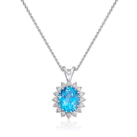 Smykke Rosett i hvitt gull med blå topas - 27447 Smykke Rosett i hvitt gull med blå topas - 27447