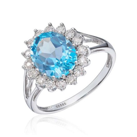 Diamantring med 0,08ct WSI og topas i hvitt gull 14 kt - 57338 Diamantring med 0,08ct WSI og topas i hvitt gull 14 kt - 57338