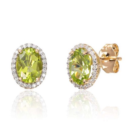 Diamant øredobber i gull 14 kt med 0,27 ct  WSI og peridot - 47395 Diamant øredobber i gull 14 kt med 0,27 ct  WSI og peridot - 47395