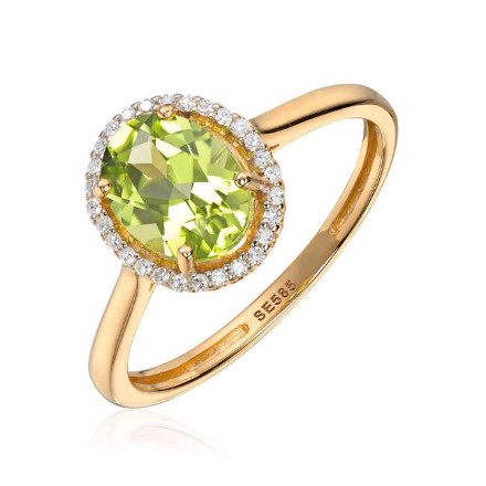 Diamantring i gult gull med 0,16ct WSI og peridot - 57561 Diamantring i gult gull med 0,16ct WSI og peridot - 57561