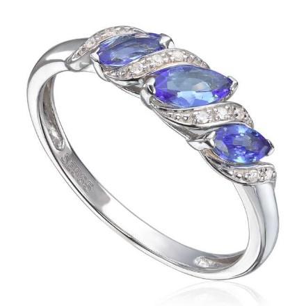 Diamantring i 14K hvitt gull med 0,03ct WSI og tanzanitt - 57576 Diamantring i 14K hvitt gull med 0,03ct WSI og tanzanitt - 57576
