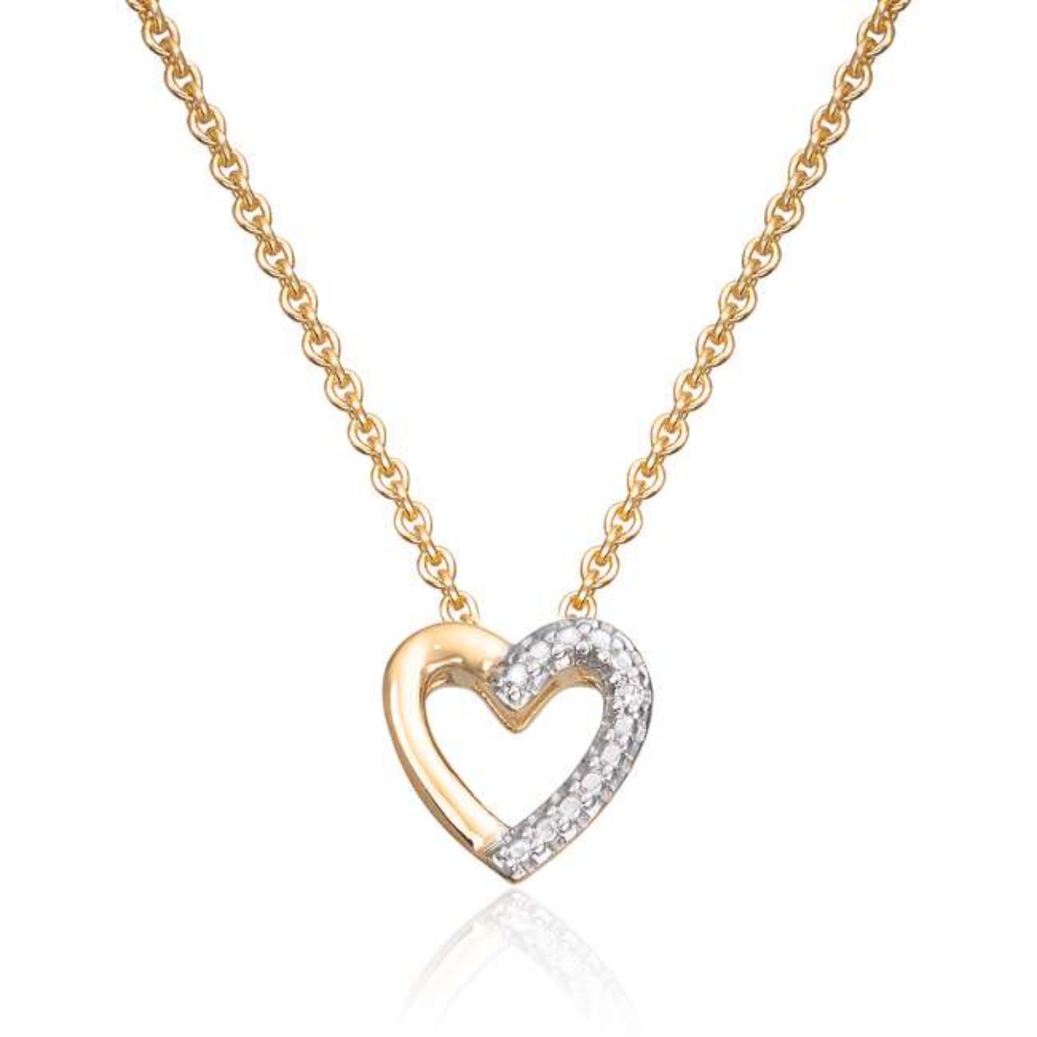 Diamantsmykke  Hjerte i 14K gult gull med rhodinerte detaljer 0,11ct WSI - 27516