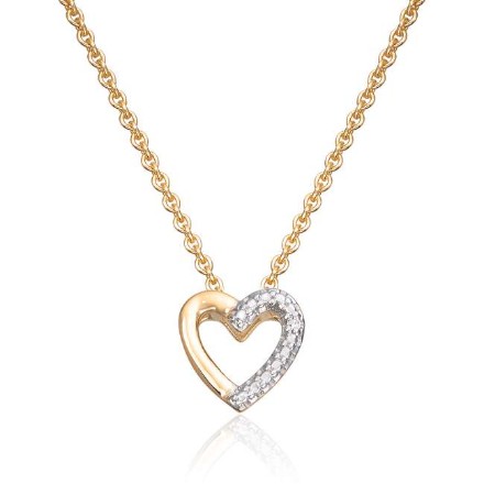 Diamantsmykke  Hjerte i 14K gult gull med rhodinerte detaljer 0,11ct WSI - 27516 Diamantsmykke  Hjerte i 14K gult gull med rhodinerte detaljer 0,11ct WSI - 27516