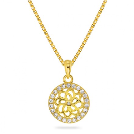 Smykke sirkel med blomst i forgylt sølv med zirkonia - 67872 Smykke sirkel med blomst i forgylt sølv med zirkonia - 67872