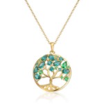 Smykke Livets tre i sølv forgylt med grønne cirkoner - 3049142
