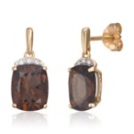 Diamant øredobber i gull 14 kt med røkkvarts og 0,03ct WSI diamanter - 47687