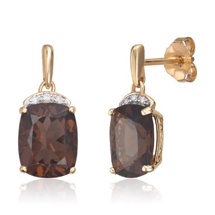 Diamant øredobber i gull 14 kt med røkkvarts og 0,03ct WSI diamanter - 47687 Diamant øredobber i gull 14 kt med røkkvarts og 0,03ct WSI diamanter - 47687