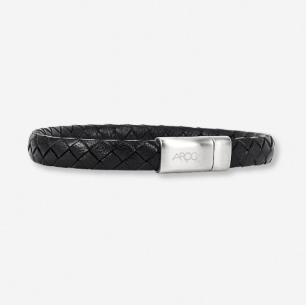 Armbånd MARC svart skinn i stål 20 cm / 8 mm - 362600 Armbånd MARC svart skinn i stål 20 cm / 8 mm - 362600